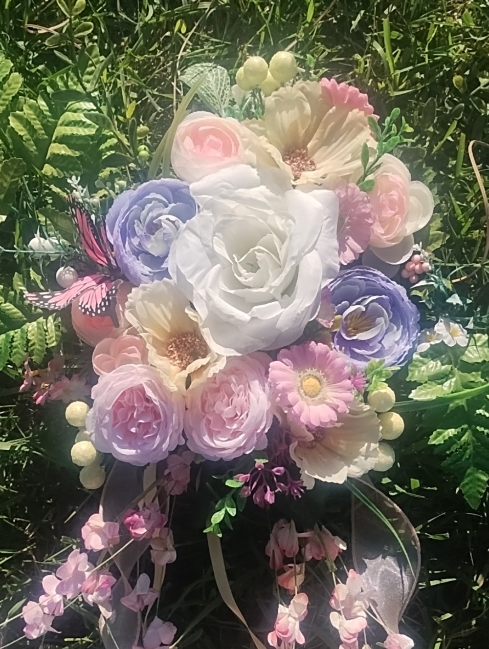 #3 Floral Bridal Bouquet with Purple and White Roses Comes With One To Throw To - Picture 7 of 7